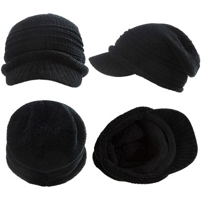 Newsboy Caps Womens Knit Newsboy Cap Warm Lined Winter Hat 100% Soft Acrylic with Visor - 89265_black - C7189E7T9O3 $15.10