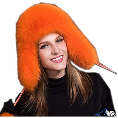 Bomber Hats Mens Winter Hat Real Fox Fur Genuine Leather Russian Ushanka Hats - Orange - CB18Z57ONIW $46.51