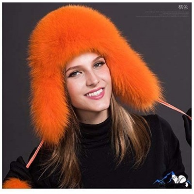 Bomber Hats Mens Winter Hat Real Fox Fur Genuine Leather Russian Ushanka Hats - Orange - CB18Z57ONIW $46.51