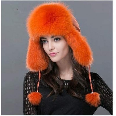 Bomber Hats Mens Winter Hat Real Fox Fur Genuine Leather Russian Ushanka Hats - Orange - CB18Z57ONIW $46.51