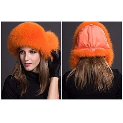 Bomber Hats Mens Winter Hat Real Fox Fur Genuine Leather Russian Ushanka Hats - Orange - CB18Z57ONIW $46.51