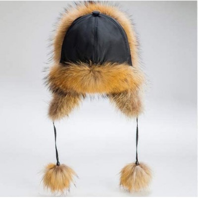 Bomber Hats Mens Winter Hat Real Fox Fur Genuine Leather Russian Ushanka Hats - Orange - CB18Z57ONIW $46.51