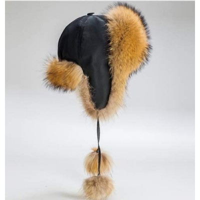 Bomber Hats Mens Winter Hat Real Fox Fur Genuine Leather Russian Ushanka Hats - Orange - CB18Z57ONIW $46.51