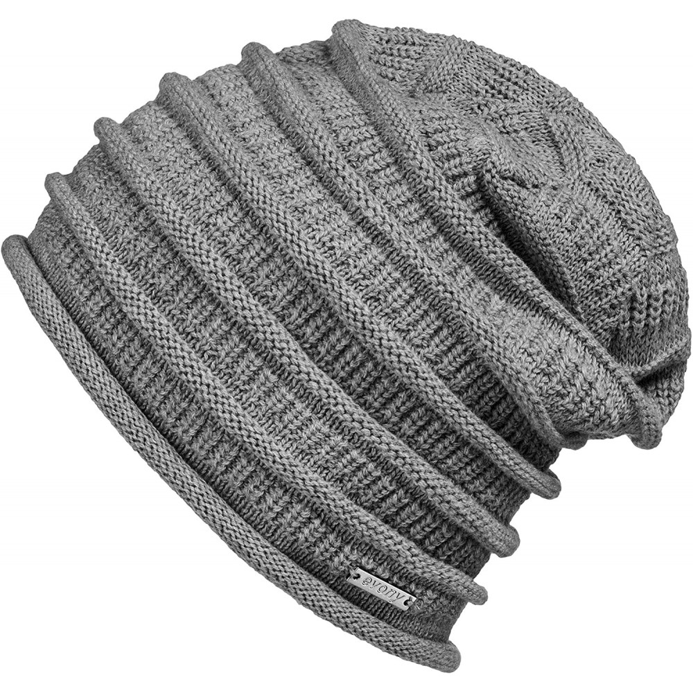 Skullies & Beanies Thin Slouchy Beanie for Men and Women - Chunky Knit Style - 100% Cotton - Light Grey - CM18N73DWH7 $11.32