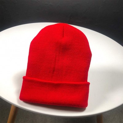 Skullies & Beanies Beanie Hat for Women Men Elastic Knit Warmer Ears Winter Ski Skull Cap Cuffed Solid Color - Red - C418AHGO...