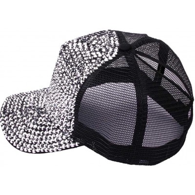 Baseball Caps Studded Rhinestone Bling Baseball Cap High Messy Bun Ponytail Adjustable Hat - Black - CM18EHCMXQY $17.49