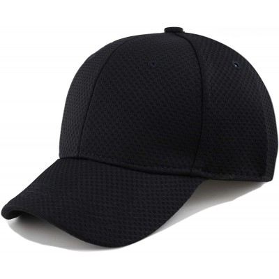 Baseball Caps Men's Curved Brim Stretch Fit Mesh 6 Panel Fitted Baseball Cap - Black - C318I8T9MD3 $7.87