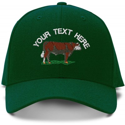 Baseball Caps Custom Text Hereford Cow Embroidery Adjustable Structured Baseball Hat Forest Green - CD1850AXA77 $11.96