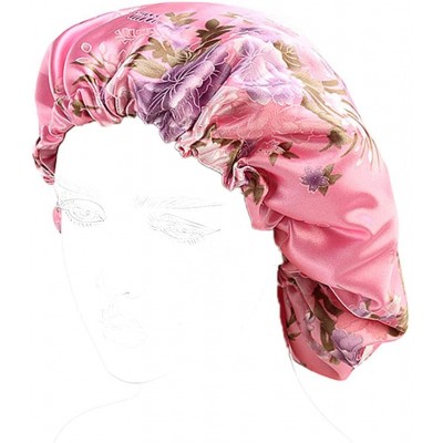 Skullies & Beanies Womens Satin Bonnet Faux Silk Sleep Cap Double Layer Floral Printed Headwear Adjustable Chemo Cap for Hair...