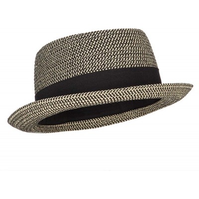 Fedoras Ladies Pork Pie Fedora Hat with Wide Band - Natural Black - CQ18QW5GMKX $22.07