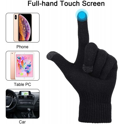 Skullies & Beanies Women Pom Knitted Beanie Hat Scarf Touch Screen Gloves Set with Fleece Lining - CU192ZYR73A $13.25
