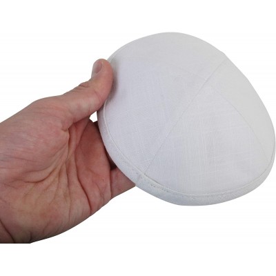 Skullies & Beanies Linen Kippah Hat for Men & Kids -Beautifully- Breathable- Comfy- Soft- Yamaka Kippa -for Celebrating- (Whi...