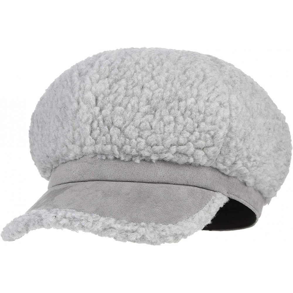 Newsboy Caps Women's Winter Fleece Suede Cabbie Newsboy Beret Hat Warm Casual Paperboy Visor Hat Cap - Grey - CG18IRGCDQY $8.33