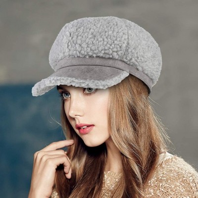 Newsboy Caps Women's Winter Fleece Suede Cabbie Newsboy Beret Hat Warm Casual Paperboy Visor Hat Cap - Grey - CG18IRGCDQY $8.33