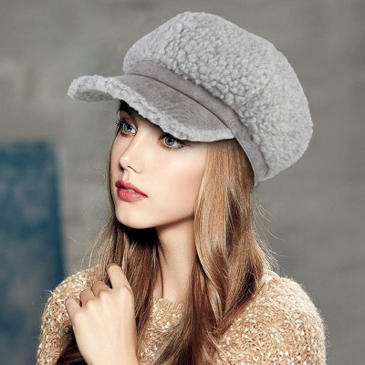 Newsboy Caps Women's Winter Fleece Suede Cabbie Newsboy Beret Hat Warm Casual Paperboy Visor Hat Cap - Grey - CG18IRGCDQY $8.33