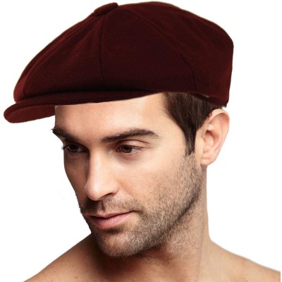 Newsboy Caps Men's 100% Winter Wool Plaids Solids Snap Newsboy Drivers Cabbie Rounded Cap Hat - Solid Burgundy - CT18Q24OIT5 ...