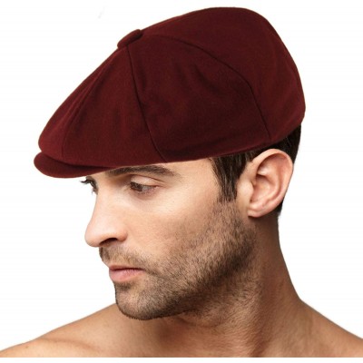 Newsboy Caps Men's 100% Winter Wool Plaids Solids Snap Newsboy Drivers Cabbie Rounded Cap Hat - Solid Burgundy - CT18Q24OIT5 ...