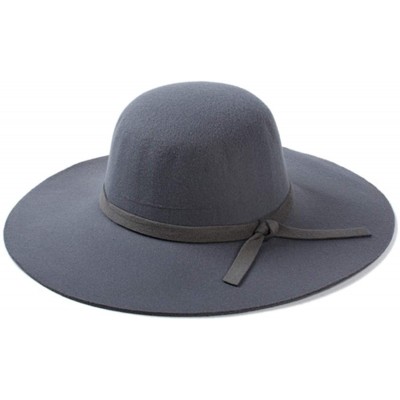 Fedoras Ladies Woolen Fedoras Hat Royal Blue Winter Elegant Vintage Hats with A Wide Brim British Bow Tie Felt Hats - CP18QE0...