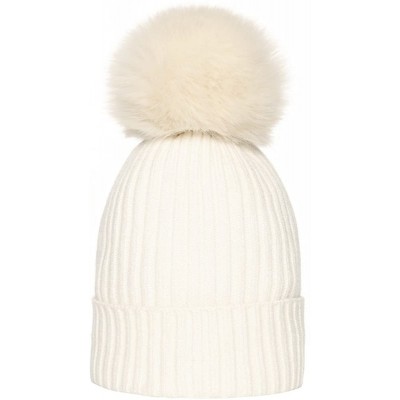 Skullies & Beanies Women Cable Knit Beanie Hat Winter Warm Pom Pom Cap Hats - White-1 - C318608EEDD $7.77