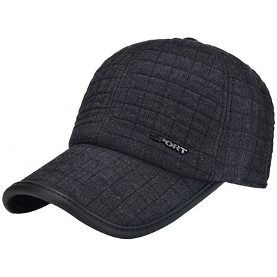 Baseball Caps Men's Winter Wool Fleece Peaked Baseball Buckle Cap Hat Fold Ear Warmer Earmuffs - Gray - CA12B7P4NO7 $18.52