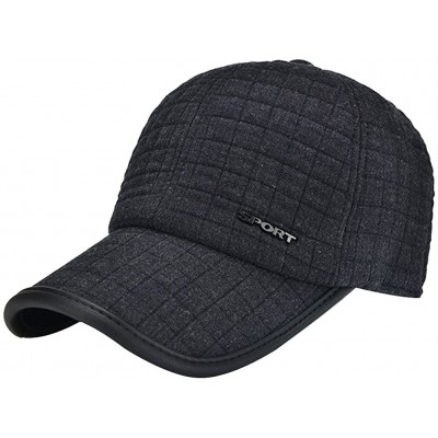 Baseball Caps Men's Winter Wool Fleece Peaked Baseball Buckle Cap Hat Fold Ear Warmer Earmuffs - Gray - CA12B7P4NO7 $10.48