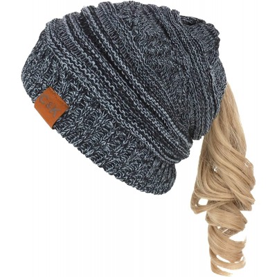 Skullies & Beanies 2 in 1 Winter Multi Knit Ponytail Slouchy Beanie Neck Warmer - Black Charcoal - CU18LRSCG7D $14.96