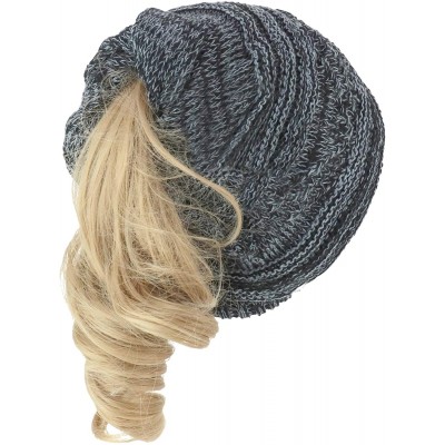 Skullies & Beanies 2 in 1 Winter Multi Knit Ponytail Slouchy Beanie Neck Warmer - Black Charcoal - CU18LRSCG7D $14.96