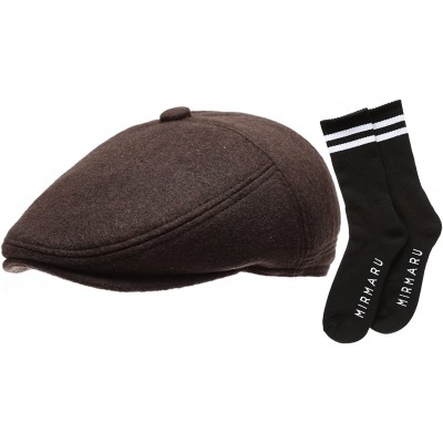 Newsboy Caps Men's Premium 100% Melton Wool 5 Panels Ivy Hat with Socks. - Darkbrown - CR12I5FC8LH $33.66