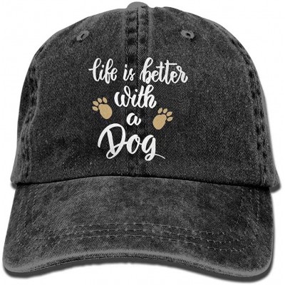 Baseball Caps Life is Better with A Dog Vintage Sun Hats Travel Sunscreen Baseball Caps for Men Women - Black - CA18OA8H0U4 $...