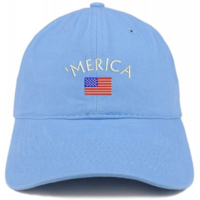 Baseball Caps Merica Small American Flag Embroidered Dad Hat Cotton Baseball Cap - Carolina Blue - CZ185HT3YUH $17.20