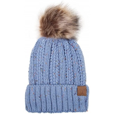 Skullies & Beanies Exclusive Knitted Hat with Fuzzy Lining with Pom Pom - Confetti Denim - CX18G377HXT $12.88