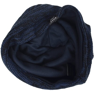 Skullies & Beanies Mens Slouchy Long Beanie Knit Cap for Summer Winter- Oversize - Navy With Black - CU128L6DNN7 $15.59