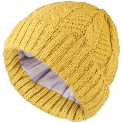 Skullies & Beanies Beanie for Men Women Winter Hat Cable Knit Beanies Mens Fleece Skull Hats Black Caps - Yellow - CU18YDNCZG...