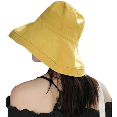 Sun Hats Women Reversible Bucket Hat UV Sun Protection Wide Brim Foldable Floppy Bucket Hat - 1yellow - CO18NZYQS7K $13.67