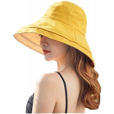 Sun Hats Women Reversible Bucket Hat UV Sun Protection Wide Brim Foldable Floppy Bucket Hat - 1yellow - CO18NZYQS7K $13.67