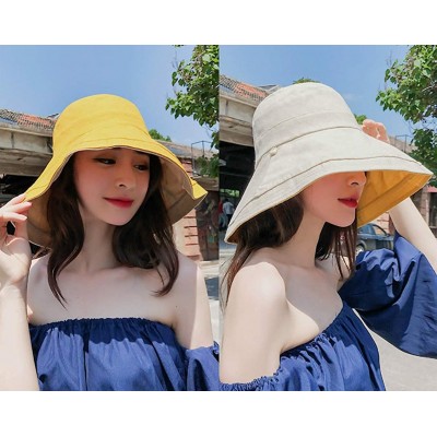 Sun Hats Women Reversible Bucket Hat UV Sun Protection Wide Brim Foldable Floppy Bucket Hat - 1yellow - CO18NZYQS7K $13.67