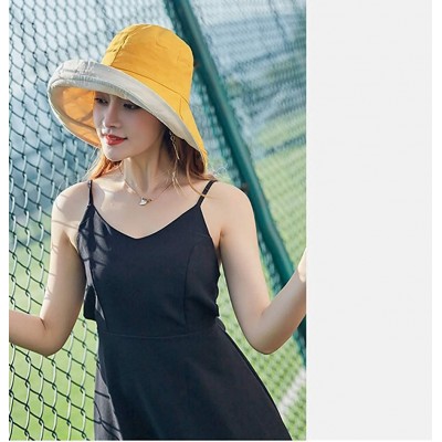 Sun Hats Women Reversible Bucket Hat UV Sun Protection Wide Brim Foldable Floppy Bucket Hat - 1yellow - CO18NZYQS7K $13.67