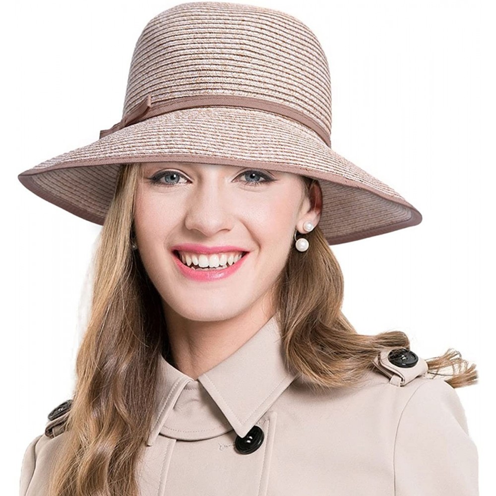 Bucket Hats Womens Straw Woven Summer Bucket Sun Hat A418 (Khaki) - CW17YENR2QT $16.45