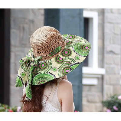 Sun Hats Sun Hat for Women Girls Large Wide Brim Straw Hats UV Protection Beach Packable Straw Caps - Flower A-khaki - CI18RI...
