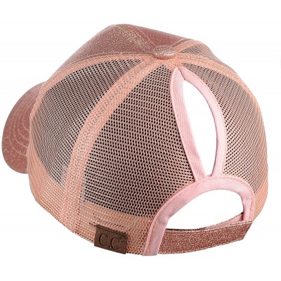 Baseball Caps Ponycap Messy High Bun Ponytail Adjustable Glitter Mesh Trucker Baseball Cap - Rose Gold - C818EIXHIWU $16.31