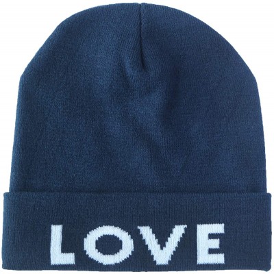 Skullies & Beanies Cuffed Winter Beanie Hat Jacquard Love for Women and Men Multi-Colors - Navy - C018K2T0QTU $9.06