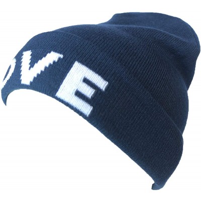 Skullies & Beanies Cuffed Winter Beanie Hat Jacquard Love for Women and Men Multi-Colors - Navy - C018K2T0QTU $22.22