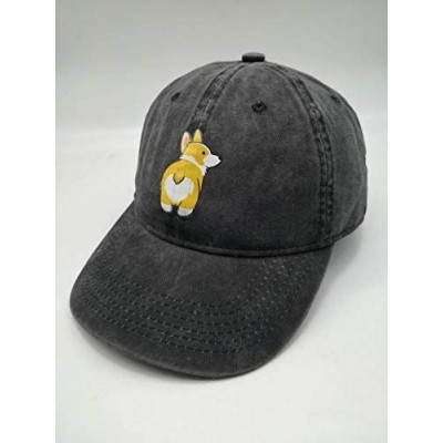 Baseball Caps Denim Fabric Adjustable Dog Mom Hat Fashion Distressed Baseball Cap for Women - Corgi Butt - CZ18REICCLZ $9.44