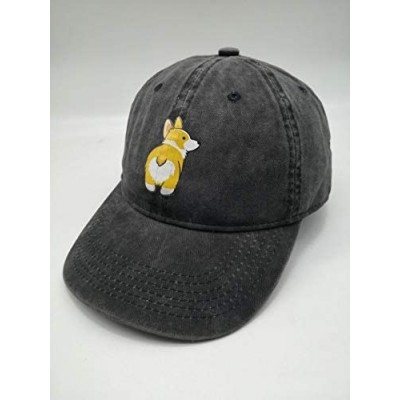 Baseball Caps Denim Fabric Adjustable Dog Mom Hat Fashion Distressed Baseball Cap for Women - Corgi Butt - CZ18REICCLZ $9.44
