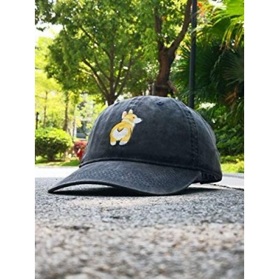 Baseball Caps Denim Fabric Adjustable Dog Mom Hat Fashion Distressed Baseball Cap for Women - Corgi Butt - CZ18REICCLZ $9.44