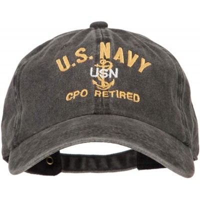 Baseball Caps US Navy CPO Retired Military Embroidered Washed Cotton Twill Cap - Black - CW18QUT5UK4 $24.41
