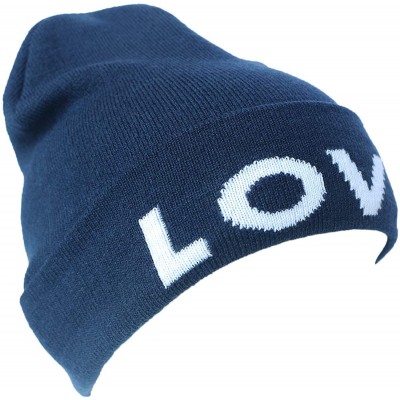 Skullies & Beanies Cuffed Winter Beanie Hat Jacquard Love for Women and Men Multi-Colors - Navy - C018K2T0QTU $9.06