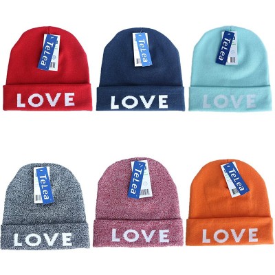 Skullies & Beanies Cuffed Winter Beanie Hat Jacquard Love for Women and Men Multi-Colors - Navy - C018K2T0QTU $9.06