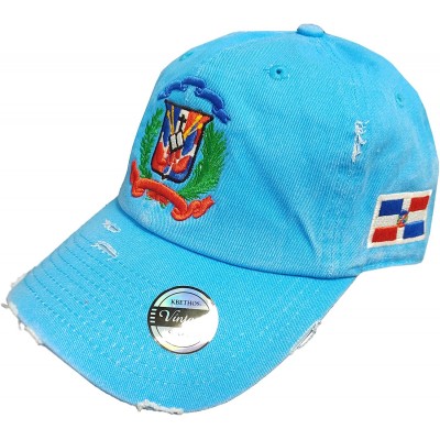 Baseball Caps Adjustable Vintage Cap Dominican Republic RD and Shield - Vintage Neon Aqua/Full Color - CZ18WYLCSEZ $22.29