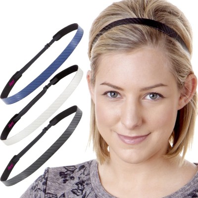 Headbands Women's Adjustable NO Slip Skinny Tech Sport Headband Multi Packs - Black/White/Navy 3pk - CK185ARL924 $13.38